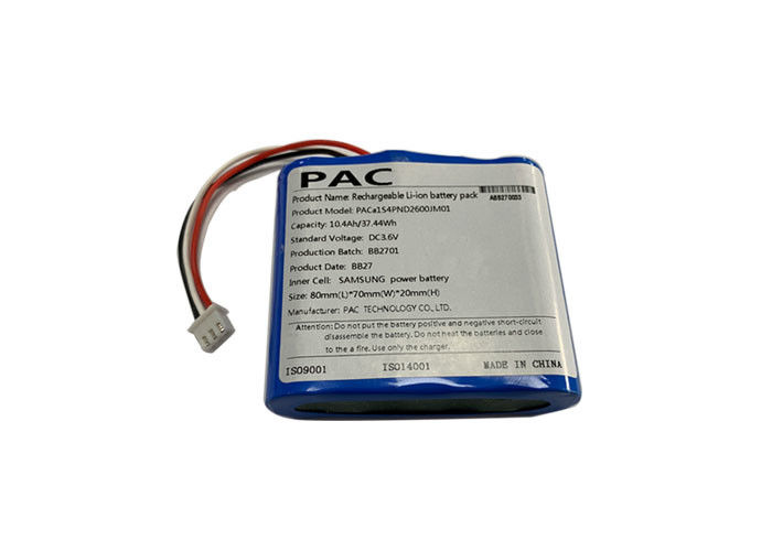 3.6V Li Ion 18650 Battery Pack , 10400mAh Cylindrical Battery Pack 1S4P For GPS